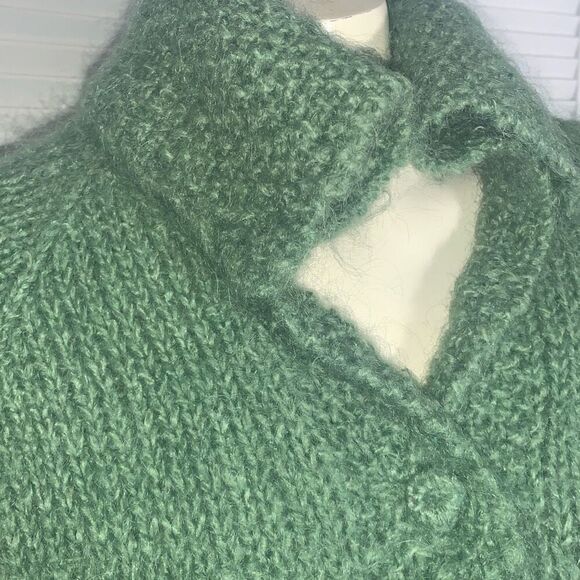 Vintage 1940’s Green Knit Long Sweater Coat Swagger Jacket Medium - Picture 4 of 12